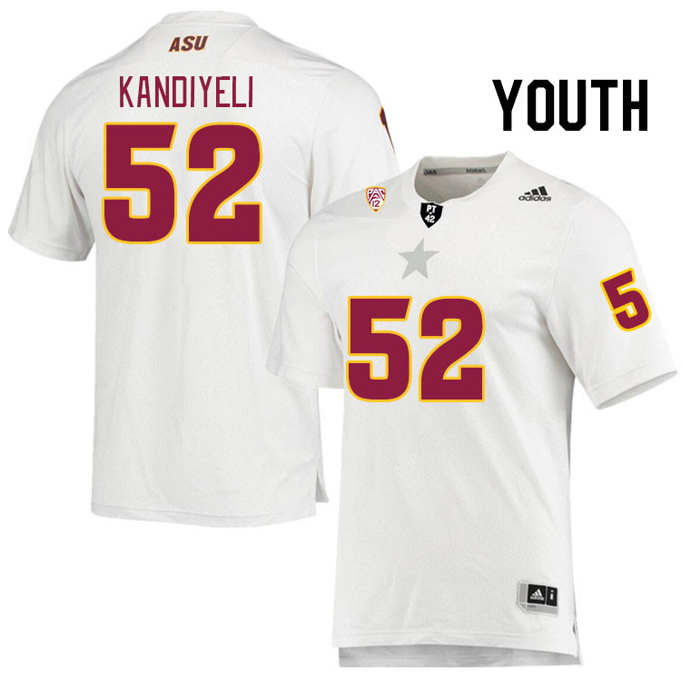 Youth #52 Sirri Kandiyeli Arizona State Sun Devils College Football Jerseys Stitched Sale-White - Click Image to Close